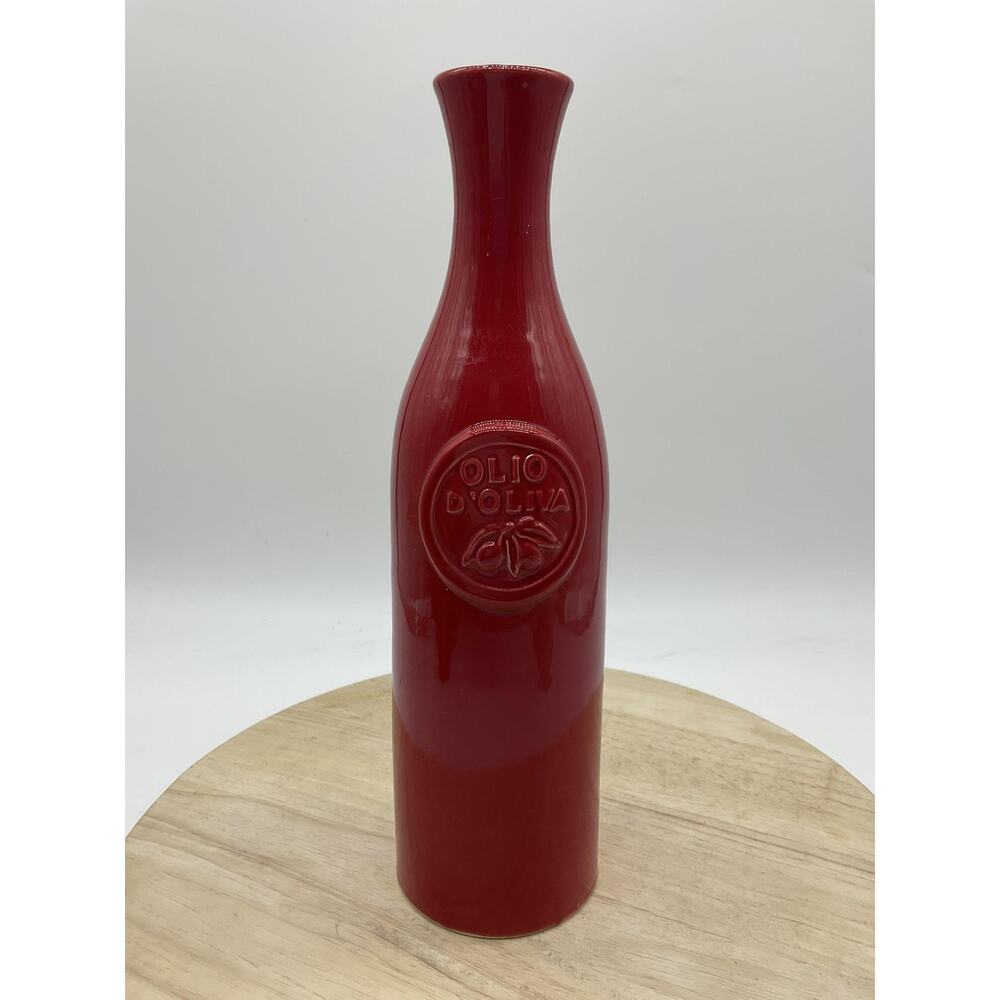 Crate & Barrel Red Ceramic Olive Oil Bottle Cruet Made Italy‎ Kitchen Decor